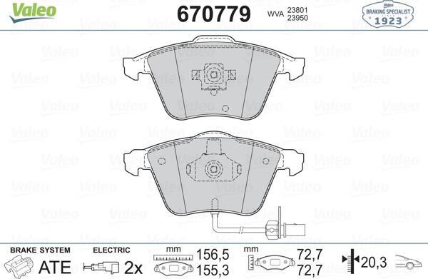 Valeo 670779 - Тормозные колодки, дисковые, комплект unicars.by