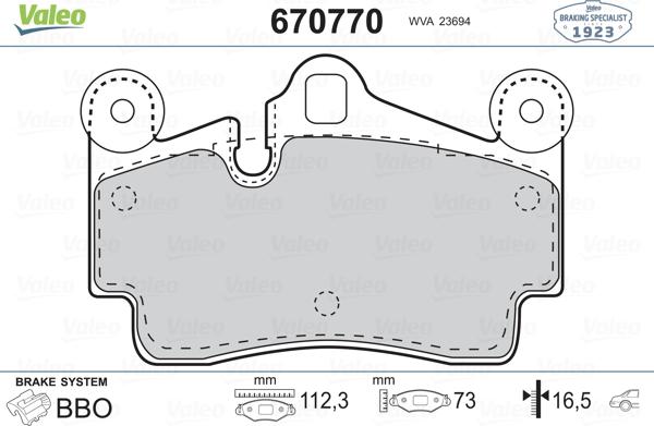 Valeo 670770 - Тормозные колодки, дисковые, комплект unicars.by