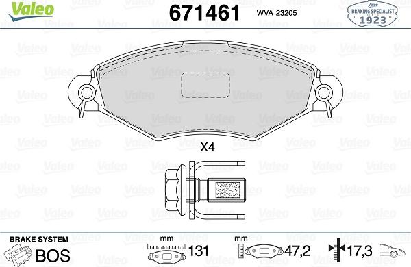 Valeo 671461 - Тормозные колодки, дисковые, комплект unicars.by