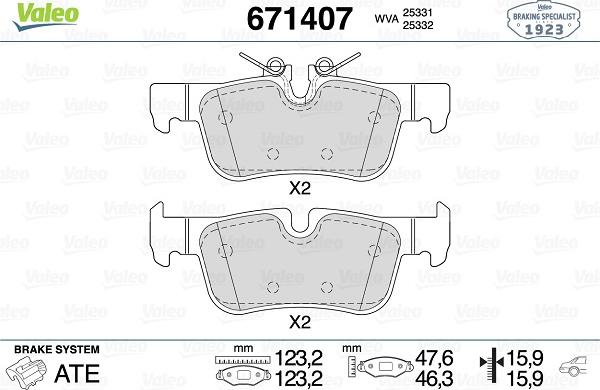 Valeo 671407 - Тормозные колодки, дисковые, комплект unicars.by