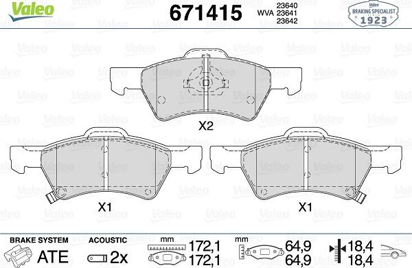 Valeo 671415 - Тормозные колодки, дисковые, комплект unicars.by