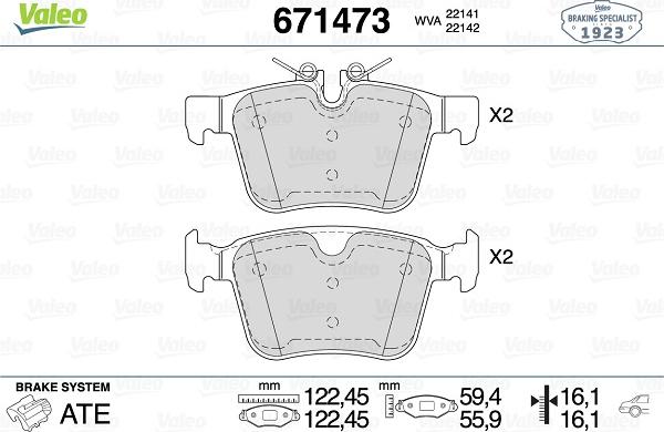 Valeo 671473 - Тормозные колодки, дисковые, комплект unicars.by