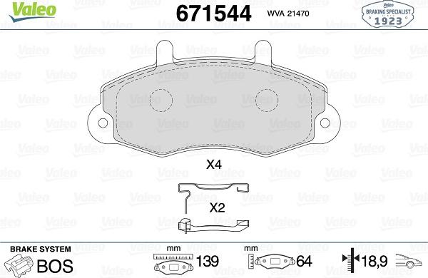 Valeo 671544 - Тормозные колодки, дисковые, комплект unicars.by