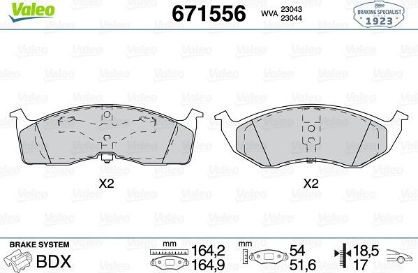 Valeo 671556 - Тормозные колодки, дисковые, комплект unicars.by