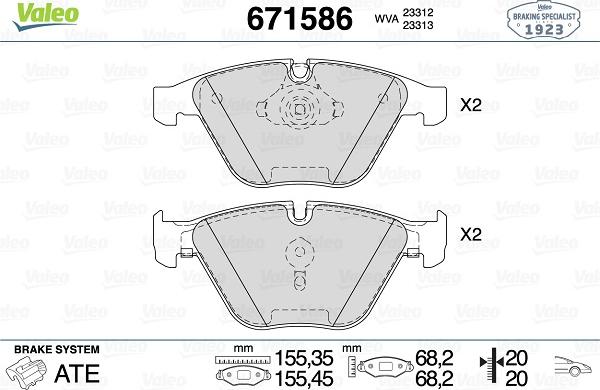 Valeo 671586 - Тормозные колодки, дисковые, комплект unicars.by