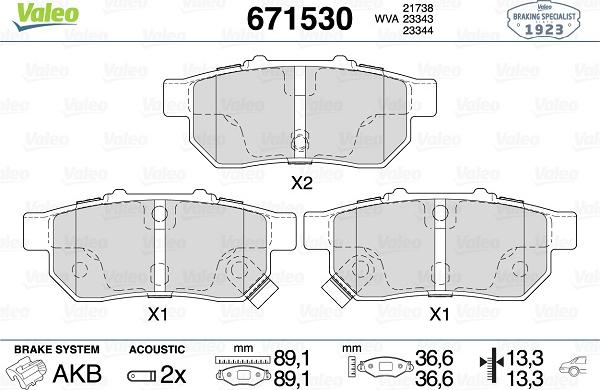 Valeo 671530 - Тормозные колодки, дисковые, комплект unicars.by