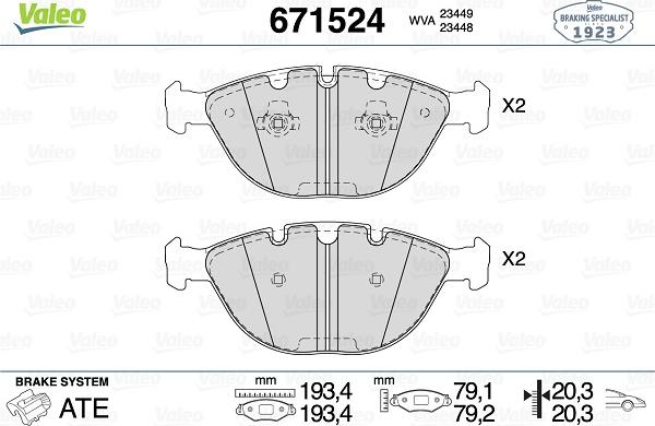 Valeo 671524 - Тормозные колодки, дисковые, комплект unicars.by