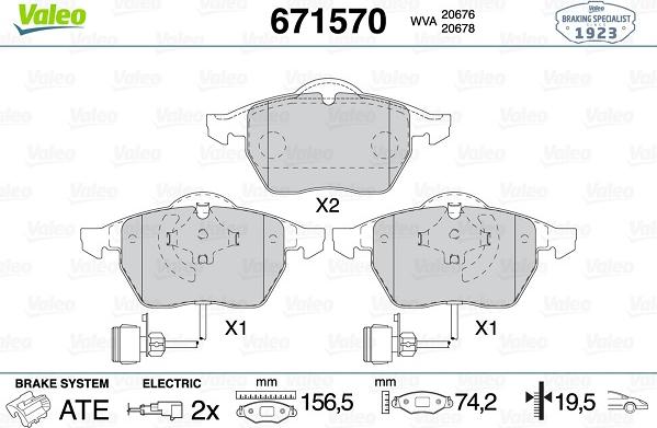 Valeo 671570 - Тормозные колодки, дисковые, комплект unicars.by