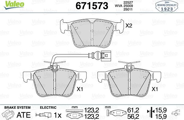 Valeo 671573 - Тормозные колодки, дисковые, комплект unicars.by