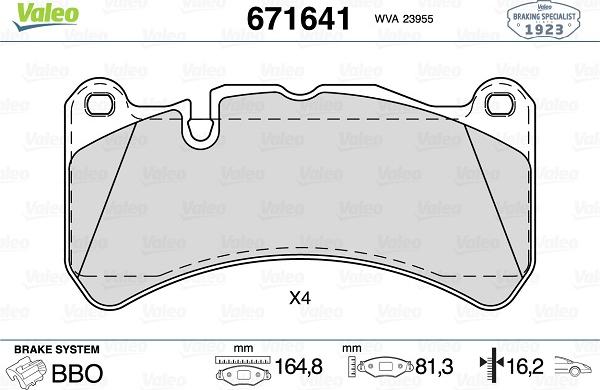 Valeo 671641 - Тормозные колодки, дисковые, комплект unicars.by