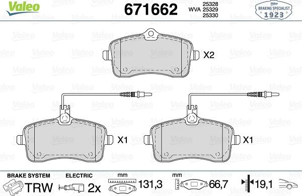 Valeo 671662 - Тормозные колодки, дисковые, комплект unicars.by