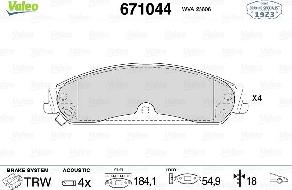 Valeo 671044 - Тормозные колодки, дисковые, комплект unicars.by