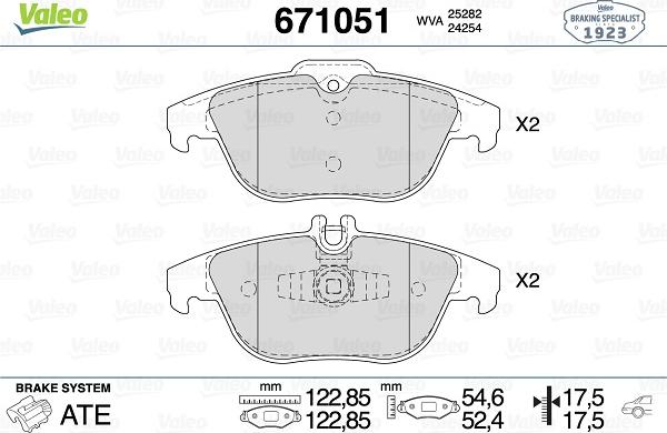 Valeo 671051 - Тормозные колодки, дисковые, комплект unicars.by