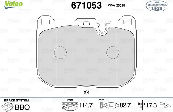 Valeo 671053 - Тормозные колодки, дисковые, комплект unicars.by