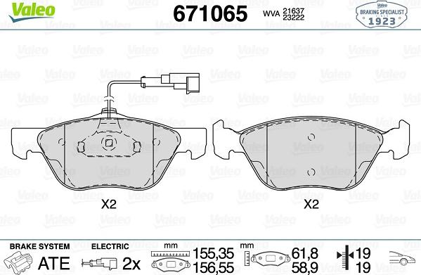 Valeo 671065 - Тормозные колодки, дисковые, комплект unicars.by