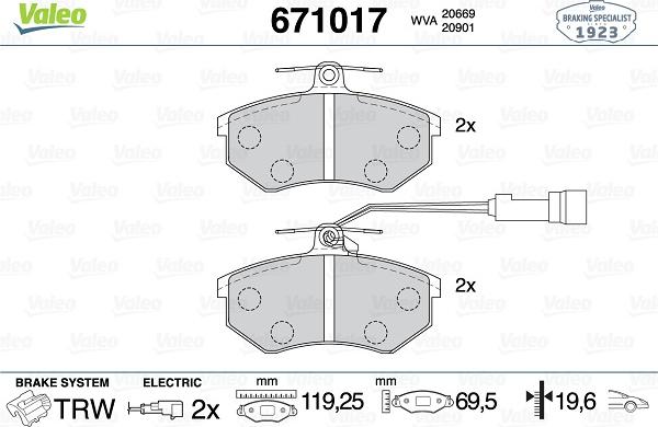 Valeo 671017 - Тормозные колодки, дисковые, комплект unicars.by