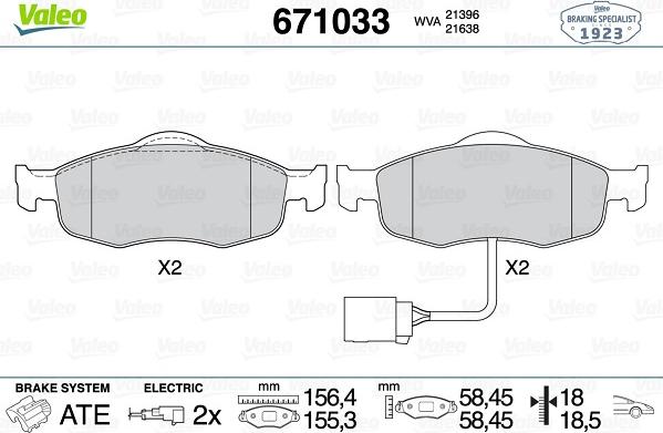 Valeo 671033 - Тормозные колодки, дисковые, комплект unicars.by