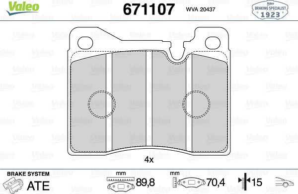 Valeo 671107 - Тормозные колодки, дисковые, комплект unicars.by