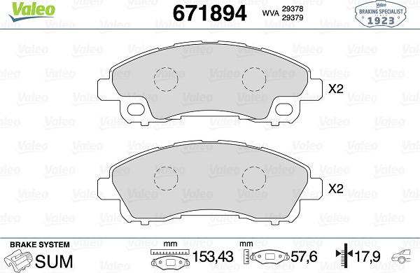 Valeo 671894 - Тормозные колодки, дисковые, комплект unicars.by