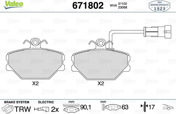 Valeo 671802 - Тормозные колодки, дисковые, комплект unicars.by