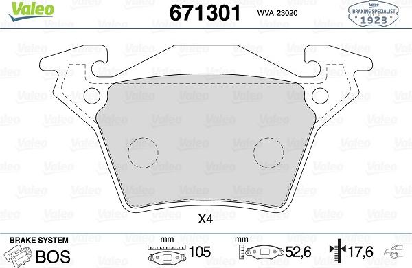 Valeo 671301 - Тормозные колодки, дисковые, комплект unicars.by