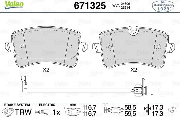 Valeo 671325 - Тормозные колодки, дисковые, комплект unicars.by