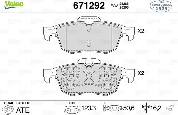 Valeo 671292 - Тормозные колодки, дисковые, комплект unicars.by