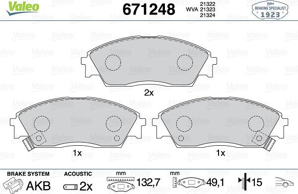 Valeo 671248 - Тормозные колодки, дисковые, комплект unicars.by