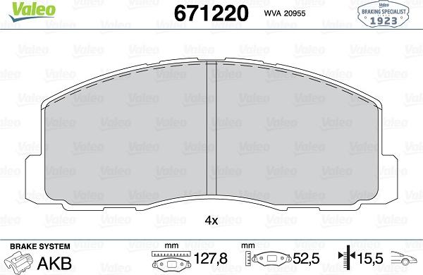 Valeo 671220 - Тормозные колодки, дисковые, комплект unicars.by