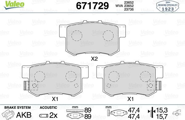 Valeo 671729 - Тормозные колодки, дисковые, комплект unicars.by