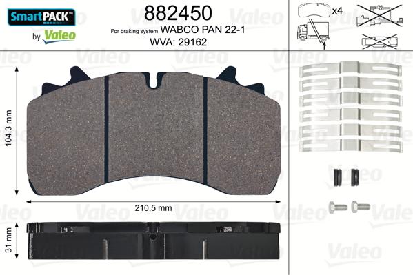 Valeo 882450 - Тормозные колодки, дисковые, комплект unicars.by