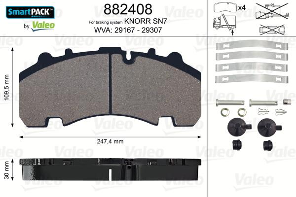 Valeo 882408 - Тормозные колодки, дисковые, комплект unicars.by