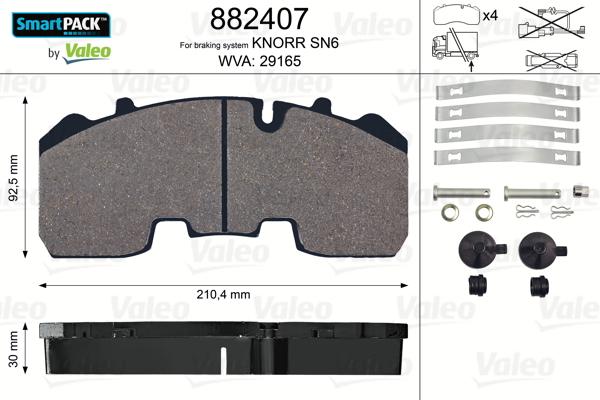 Valeo 882407 - Тормозные колодки, дисковые, комплект unicars.by