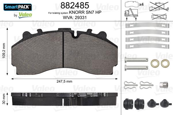 Valeo 882485 - Тормозные колодки, дисковые, комплект unicars.by