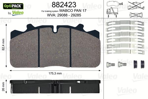 Valeo 882423 - Тормозные колодки, дисковые, комплект unicars.by