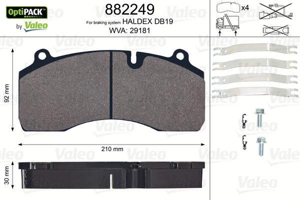 Valeo 882249 - Тормозные колодки, дисковые, комплект unicars.by