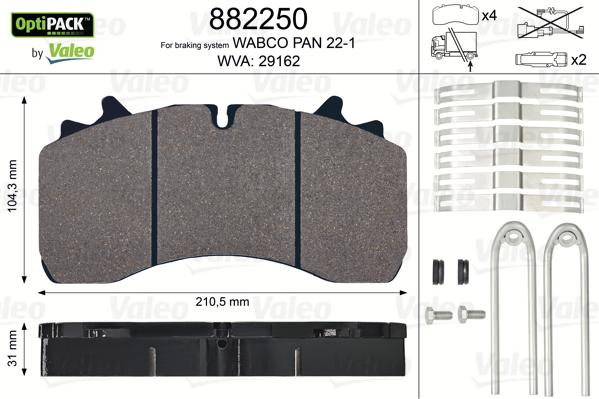 Valeo 882250 - Тормозные колодки, дисковые, комплект unicars.by