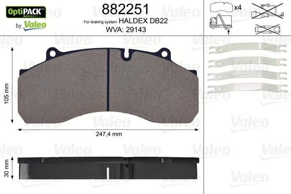 Valeo 882251 - Тормозные колодки, дисковые, комплект unicars.by