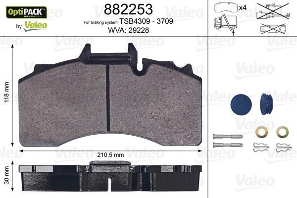 Valeo 882253 - Тормозные колодки, дисковые, комплект unicars.by