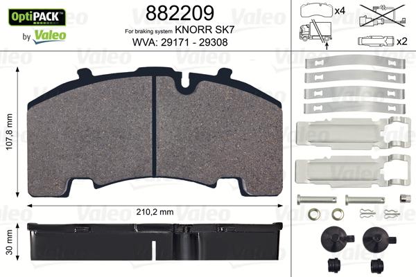 Valeo 882209 - Тормозные колодки, дисковые, комплект unicars.by