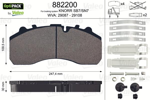 Valeo 882200 - Тормозные колодки, дисковые, комплект unicars.by