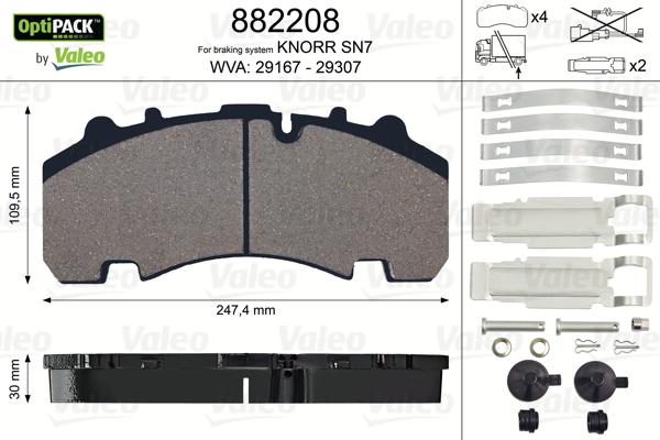 Valeo 882208 - Тормозные колодки, дисковые, комплект unicars.by