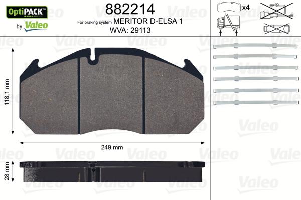 Valeo 882214 - Тормозные колодки, дисковые, комплект unicars.by