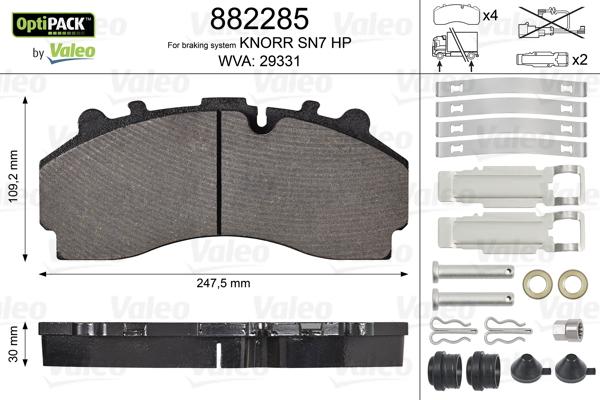 Valeo 882285 - Тормозные колодки, дисковые, комплект unicars.by