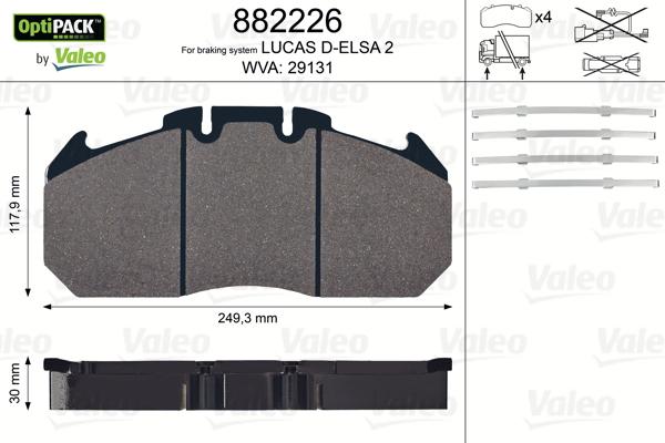 Valeo 882226 - Тормозные колодки, дисковые, комплект unicars.by