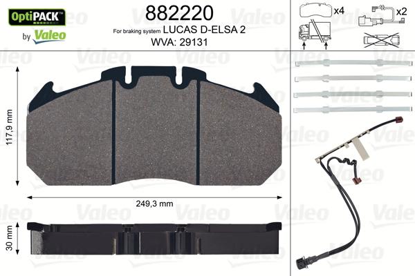 Valeo 882220 - Тормозные колодки, дисковые, комплект unicars.by