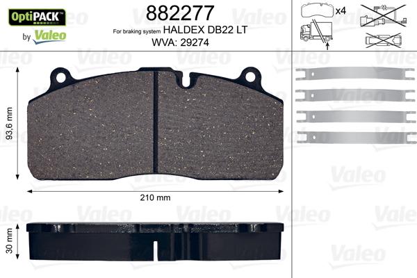 Valeo 882277 - Тормозные колодки, дисковые, комплект unicars.by