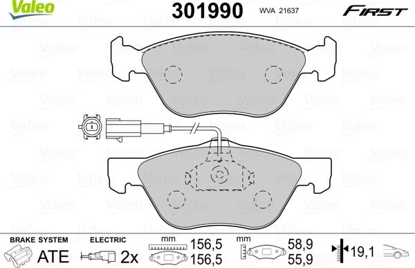 Valeo 301990 - Тормозные колодки, дисковые, комплект unicars.by