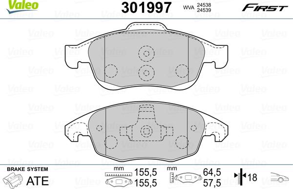 Valeo 301997 - Тормозные колодки, дисковые, комплект unicars.by