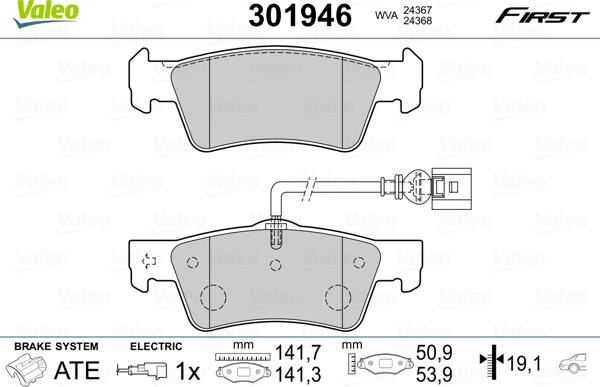 Valeo 301946 - Тормозные колодки, дисковые, комплект unicars.by